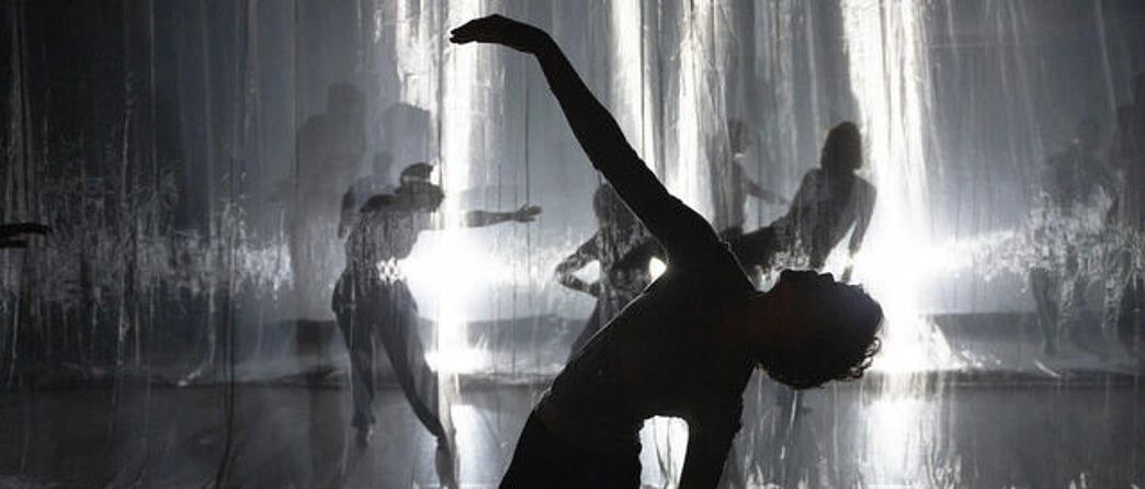 Danseurs en mouvement dans la lumière du spectacle Les Auras